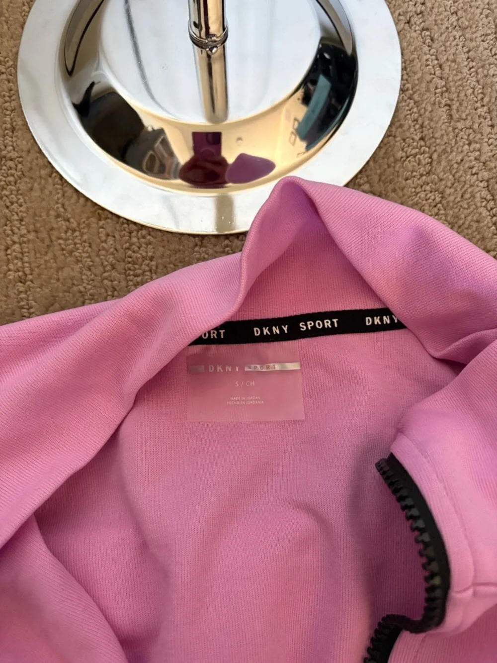 DKNY Pink and White Half-Zip Pullover Hoodie - Picture 4 of 4